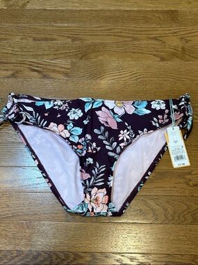 Kona Sol | NWT Floral Bikini Bottoms Maroon Size XL Tie Sides